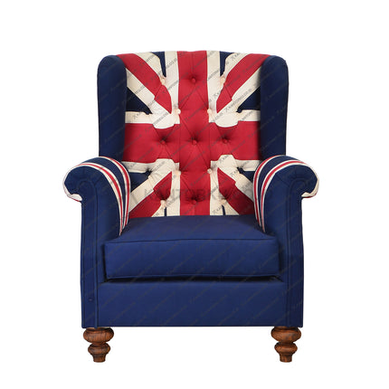 Kursi Vintage Union Jack by OLIV dengan motif bendera Inggris klasik elegan — kantorku