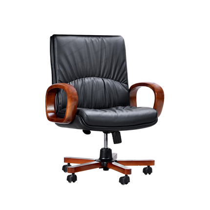 Kursi Manajer Savello Soliter LKC Leather mewah dengan kayu mahoni