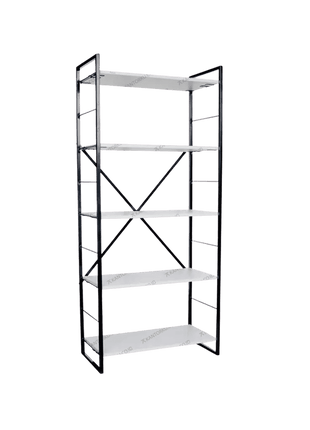 Rak besi Grey Rack L lima tingkat bergaya industrial – Kantorku