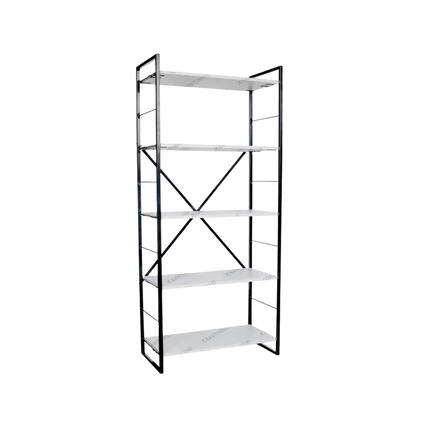 Rak besi Grey Rack L lima tingkat bergaya industrial – Kantorku