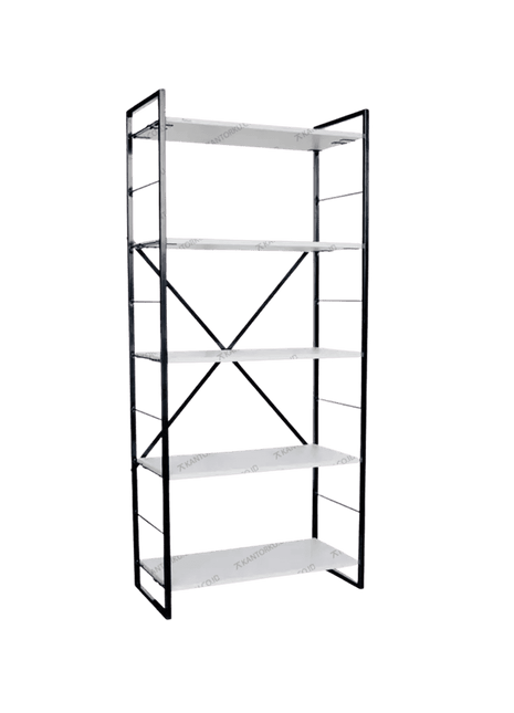 Rak besi Grey Rack L lima tingkat bergaya industrial – Kantorku