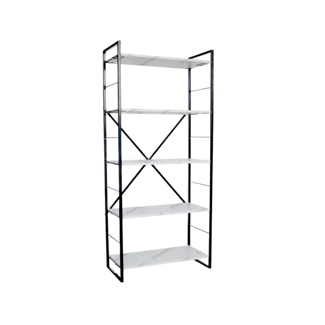 Rak besi Grey Rack L lima tingkat bergaya industrial – Kantorku