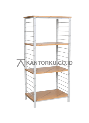 Rak Maple Rack S dari Chitose dengan rangka besi putih dan tiga tingkat ambalan, cocok untuk kantor atau gudang - kantorku.co.id