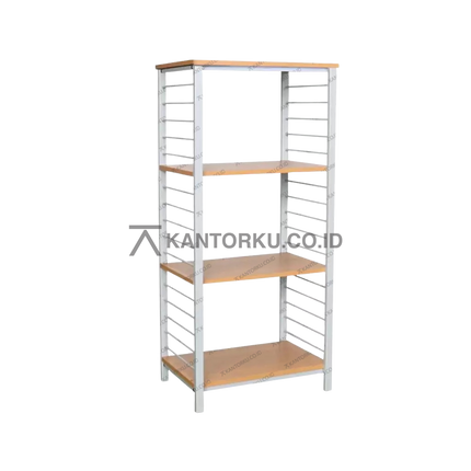 Rak Maple Rack S dari Chitose dengan rangka besi putih dan tiga tingkat ambalan, cocok untuk kantor atau gudang - kantorku.co.id