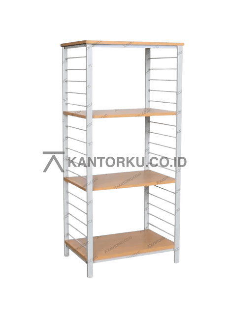 Rak Maple Rack S dari Chitose dengan rangka besi putih dan tiga tingkat ambalan, cocok untuk kantor atau gudang - kantorku.co.id