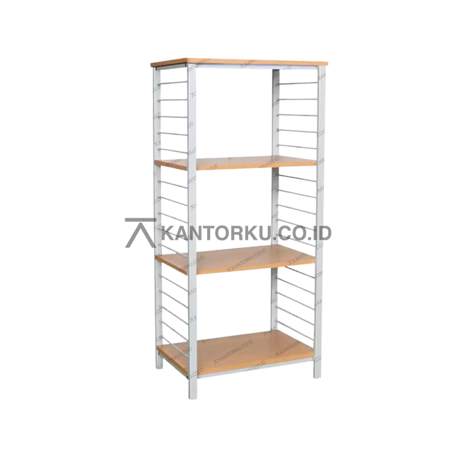 Rak Maple Rack S dari Chitose dengan rangka besi putih dan tiga tingkat ambalan, cocok untuk kantor atau gudang - kantorku.co.id