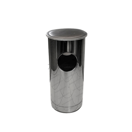 Tempat sampah bulat dua lubang stainless dengan tutup cembung – kantorku