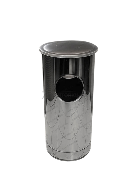 Tempat sampah bulat dua lubang stainless dengan tutup cembung – kantorku