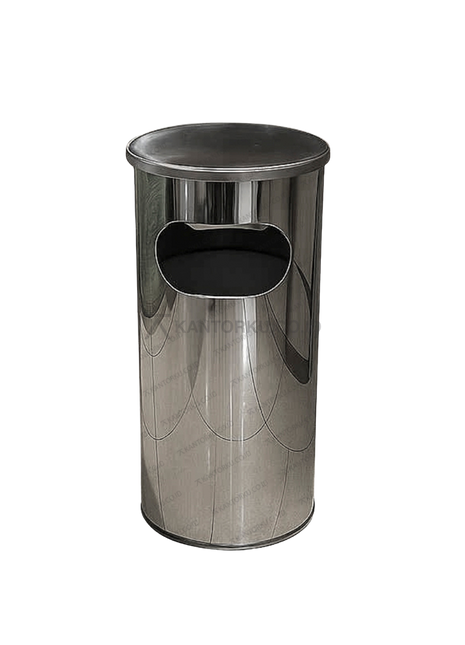 Tempat sampah dua lubang oval stainless dengan tutup cembung – kantorku