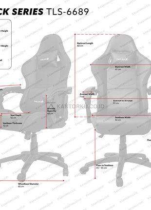 Kursi ergonomis Timeless Star TLS-6689 dengan desain hitam modern – Tersedia di kantorku.co.id
