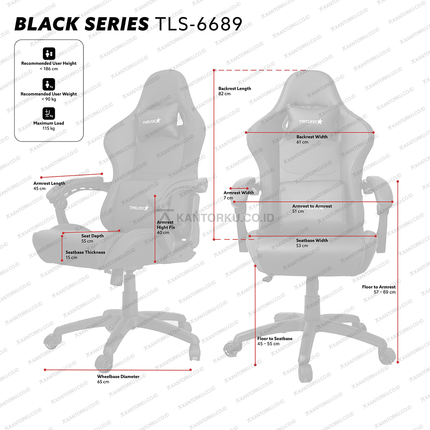 Kursi ergonomis Timeless Star TLS-6689 dengan desain hitam modern – Tersedia di kantorku.co.id