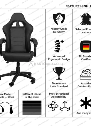 Kursi gaming elegan dan kokoh untuk ruang kerja profesional – Tersedia di kantorku.co.id