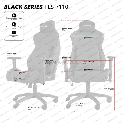 Kursi Timeless Star TLS-7110 dengan desain hitam mewah dan fleksibel – Tersedia di kantorku.co.id