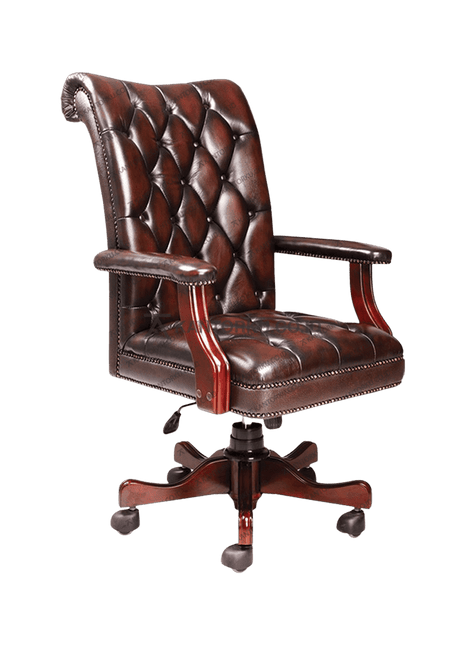 Kursi direktur klasik Trilby I dengan bahan kulit dan kayu elegan dari Kantorku