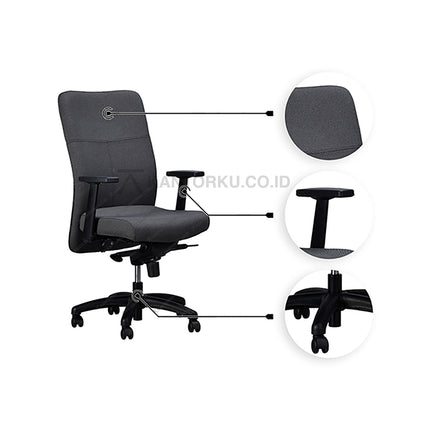 Kursi Kantor Ergonomis - Kursi Kerja desain Minimalis - Kursi Staff - Kursi Karyawan - kursi dengan roda , sandaran lengan, dan hidrolik - MORELLI - KANTORKU