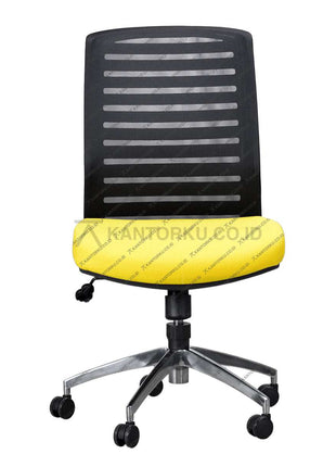 Office chair with black backrest and yellow seat on a white background Kursi Kantor Ergonomis - Kursi Kerja desain Minimalis - Kursi Staff - Kursi Karyawan - kursi dengan roda, dan tuas hidrolik - SAVELLO VIENTA Kursi Kantor ergonomis cocok digunakan sebagai kursi rapat desain elegan harga ramah di kantong - Savello - KANTORKU