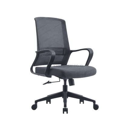 Kursi kantor FIRM dengan dudukan empuk dan rangka hitam elegan. Tersedia di Kantorku.co.id