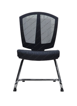 Black office chair with mesh backrest on a white background - Kursi Visitor sandaran jaring dengan desain modern Minimalis