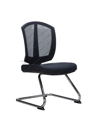 Black office chair with mesh backrest on a white background - Kursi Visitor sandaran jaring dengan desain modern Minimalis